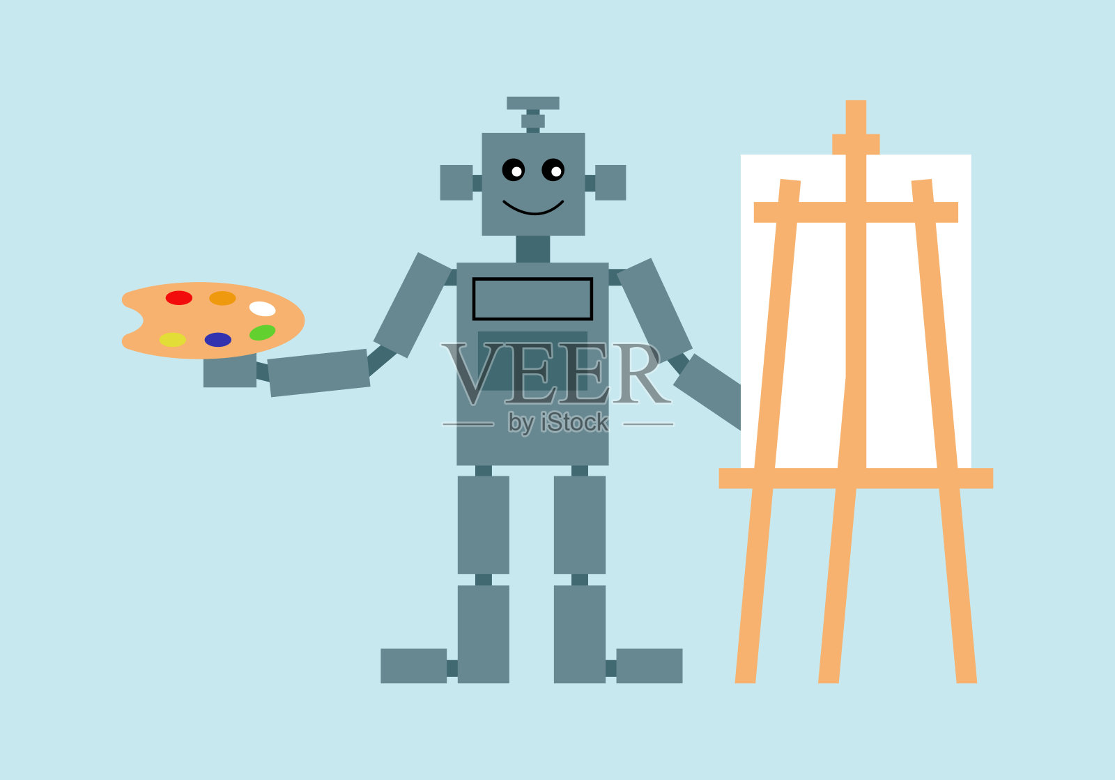 机器人画了一幅画，矢量。插画图片素材