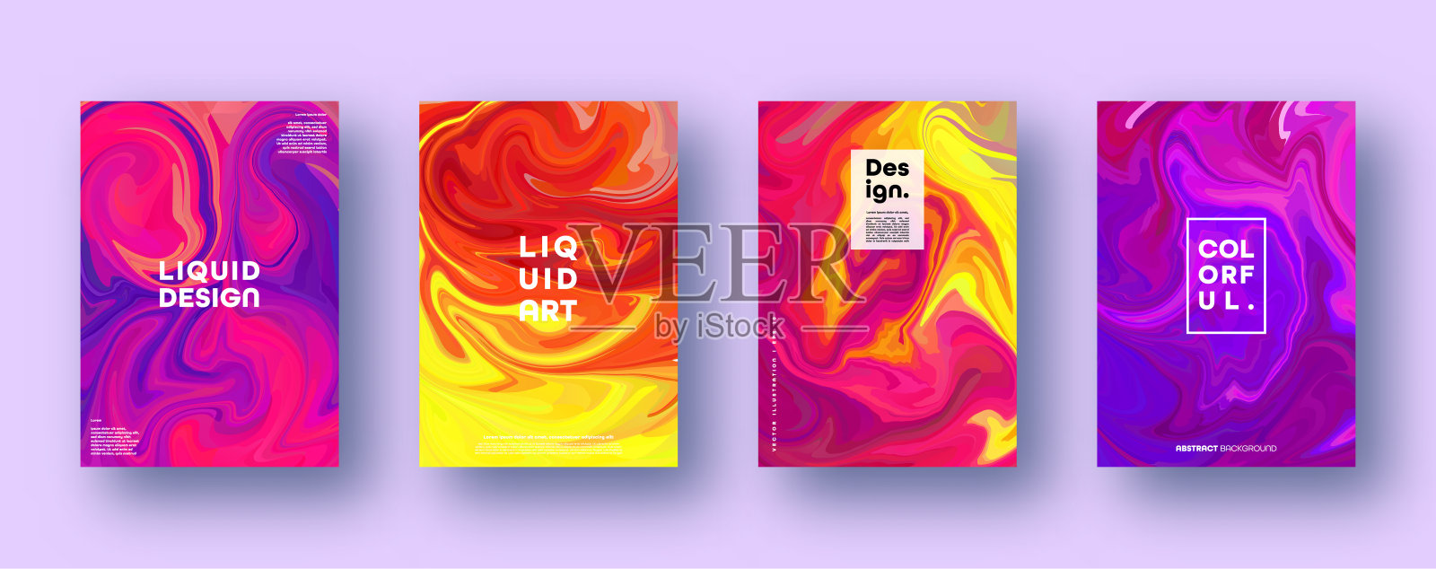 彩色抽象几何背景。液体动态梯度波。流体大理石纹理。现代封面集。矢量图插画图片素材