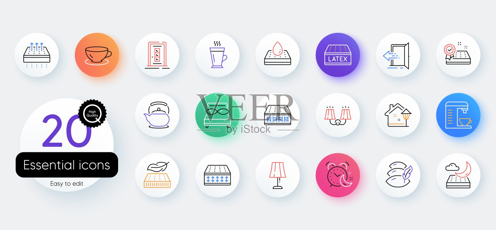 简单的防水床垫，入口和轻质床垫线图标。用于web应用程序。向量图标素材