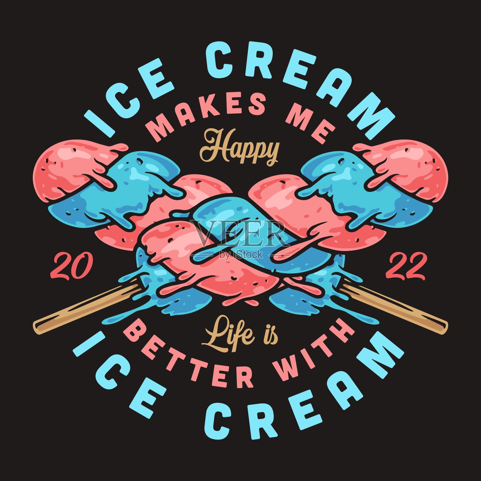冰淇淋复古彩色标志插画图片素材
