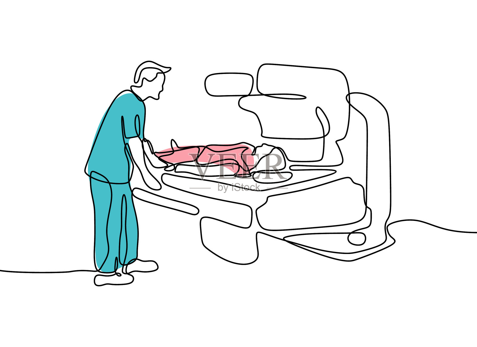 连续线条绘制放射科医生肖像设计元素图片