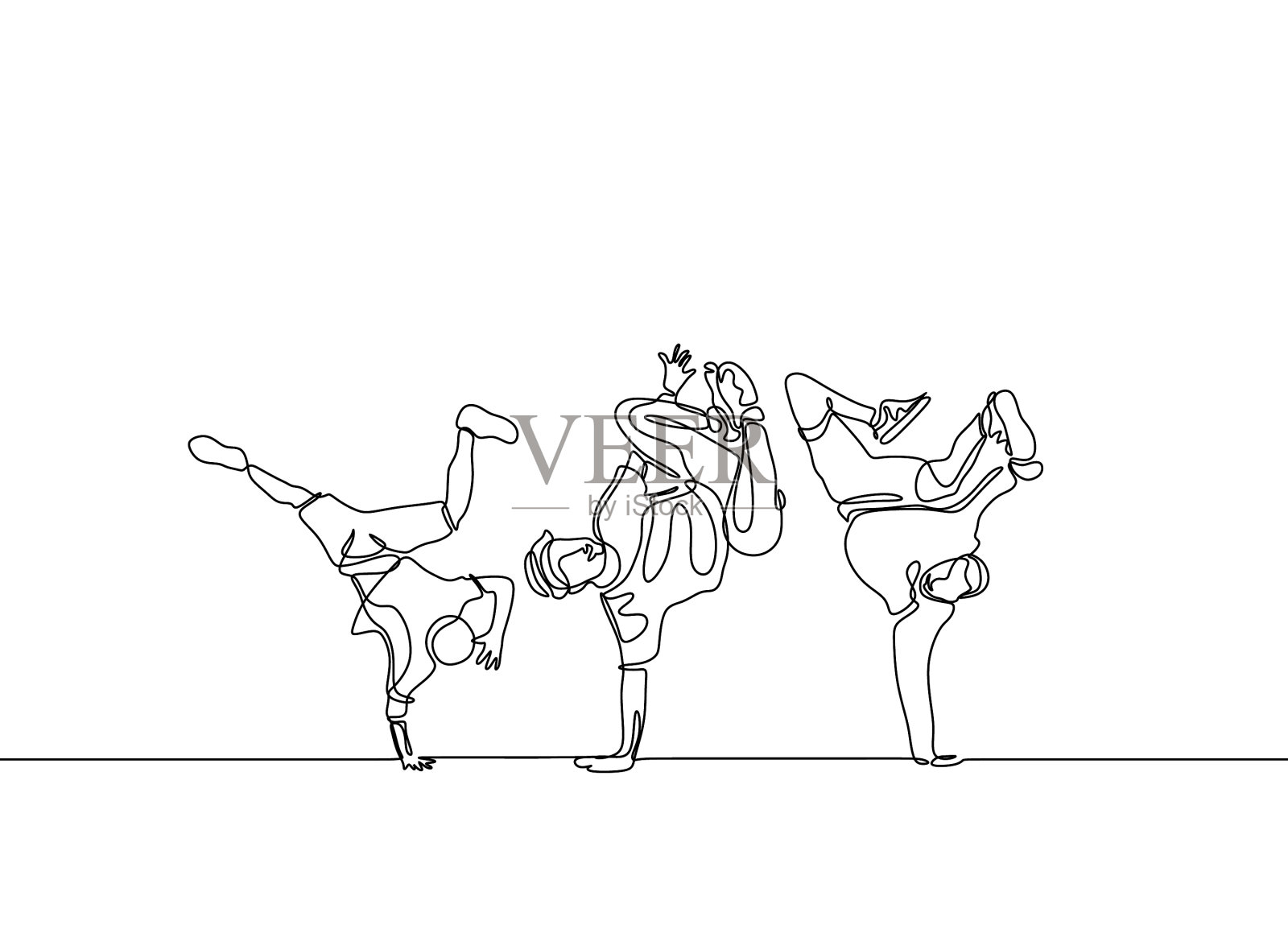 连续的线条画破舞者孤立上设计元素图片