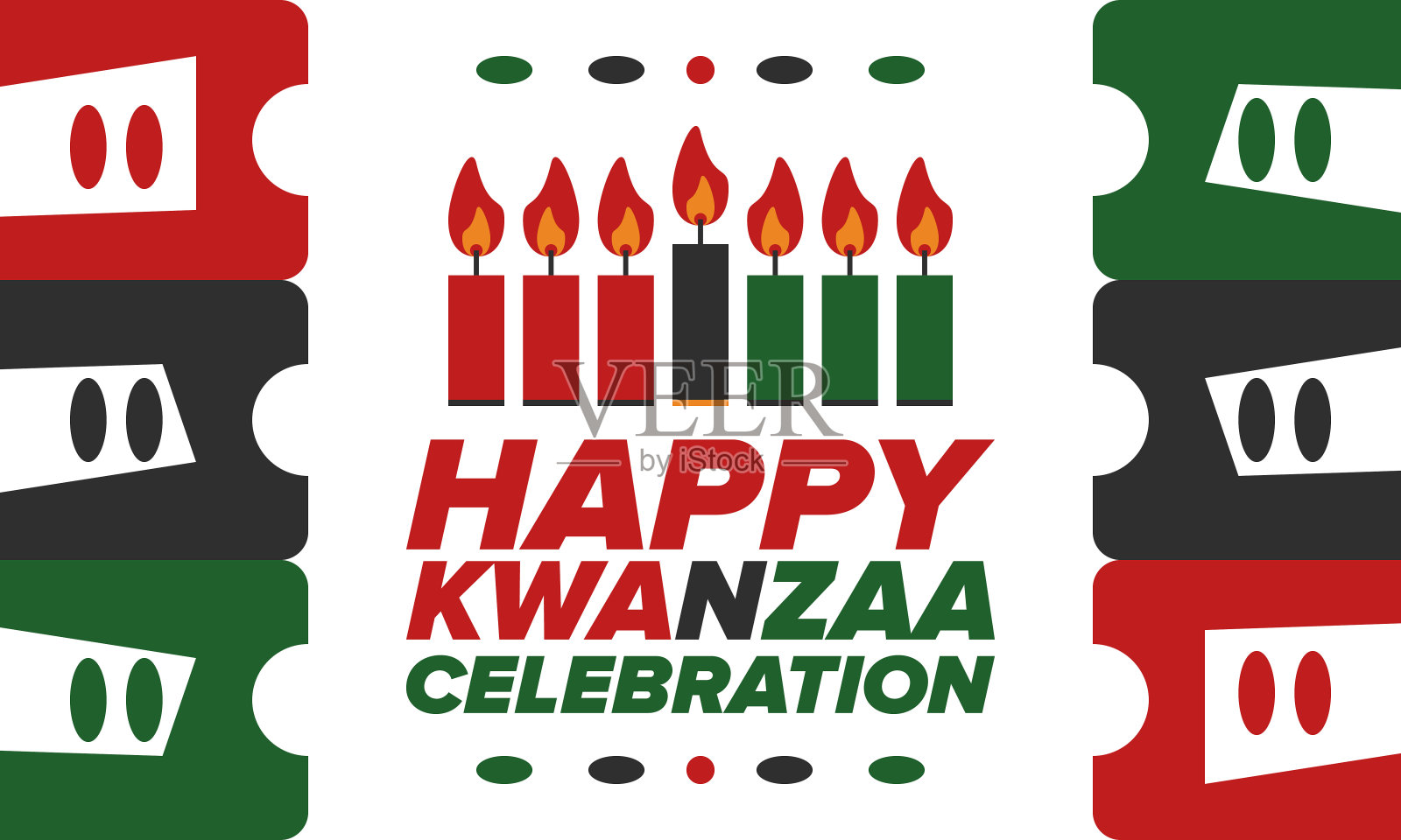 宽扎节快乐庆典。非洲和非裔美国人文化节日。7天的节日，庆祝每年的12月26日至1月1日。黑人历史。海报，卡片，横幅和背景。向量设计模板素材