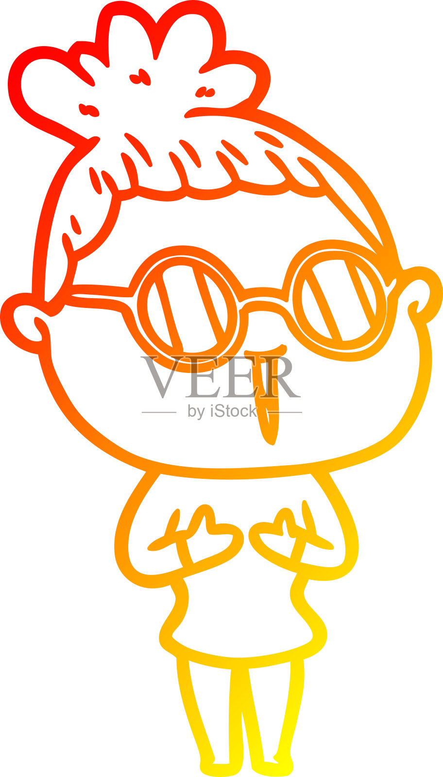 温暖的渐变线画的卡通女人戴眼镜插画图片素材