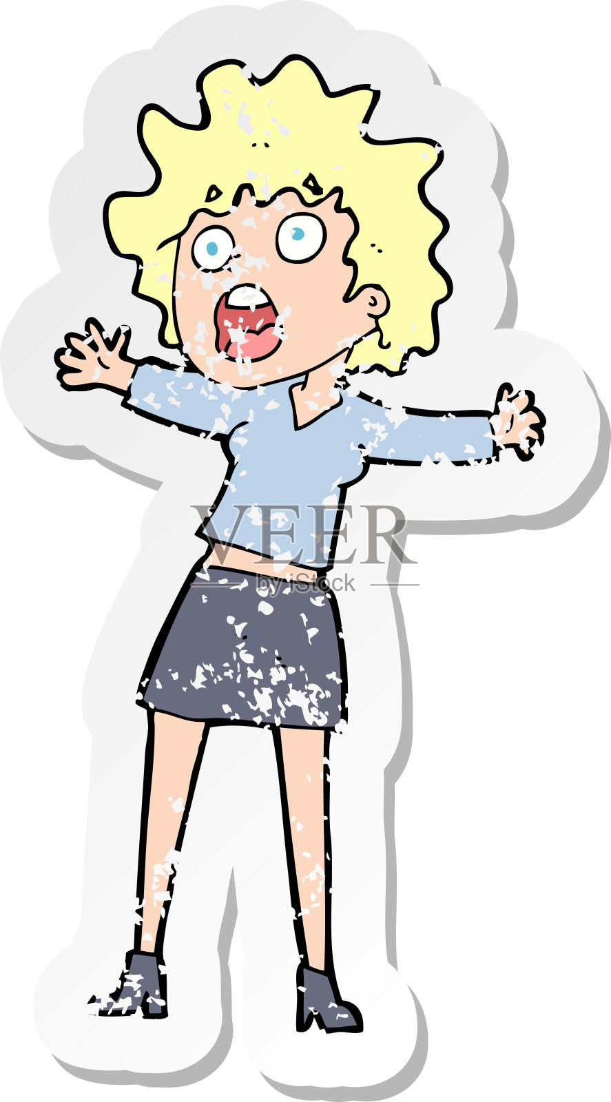 复古心疼贴纸的卡通吓坏了女人设计元素图片