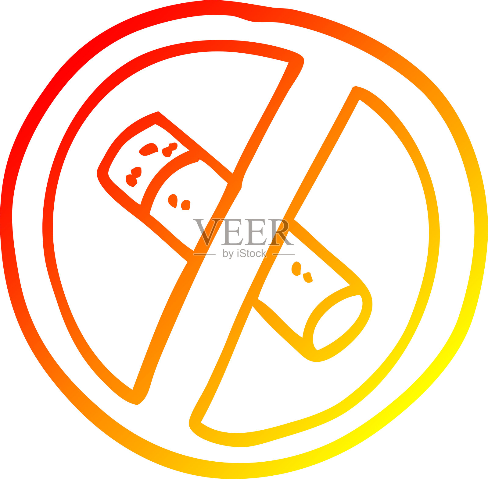 温馨渐变线条的卡通禁止吸烟标志插画图片素材