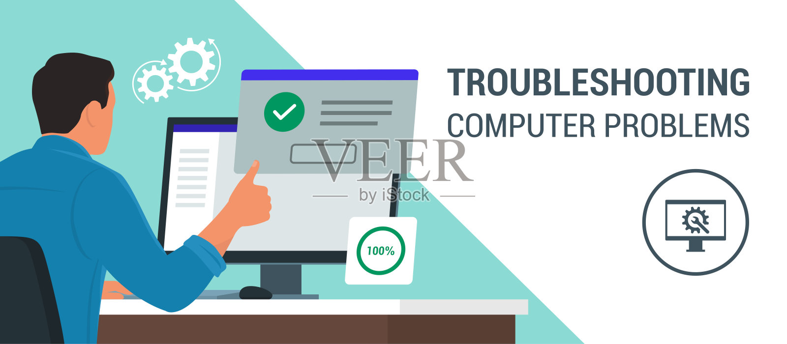 工作人员使用计算机并接收系统通知设计元素图片