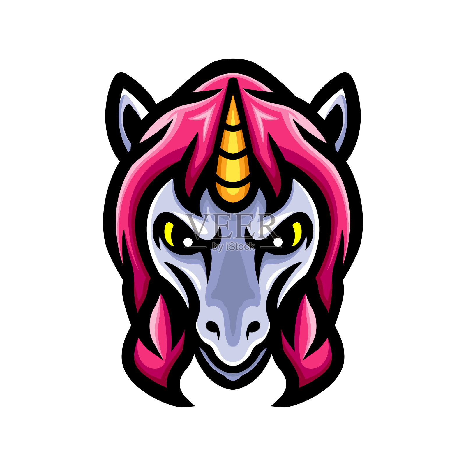 独角兽头部标志吉祥物设计插画图片素材