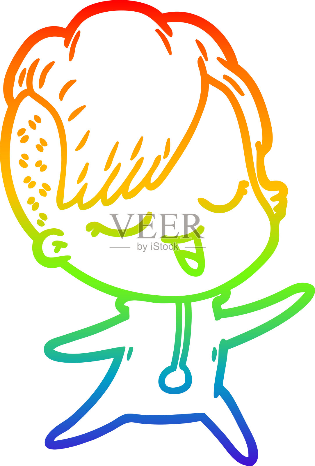 彩虹渐变线画一个快乐的卡通女孩在连体衣设计元素图片