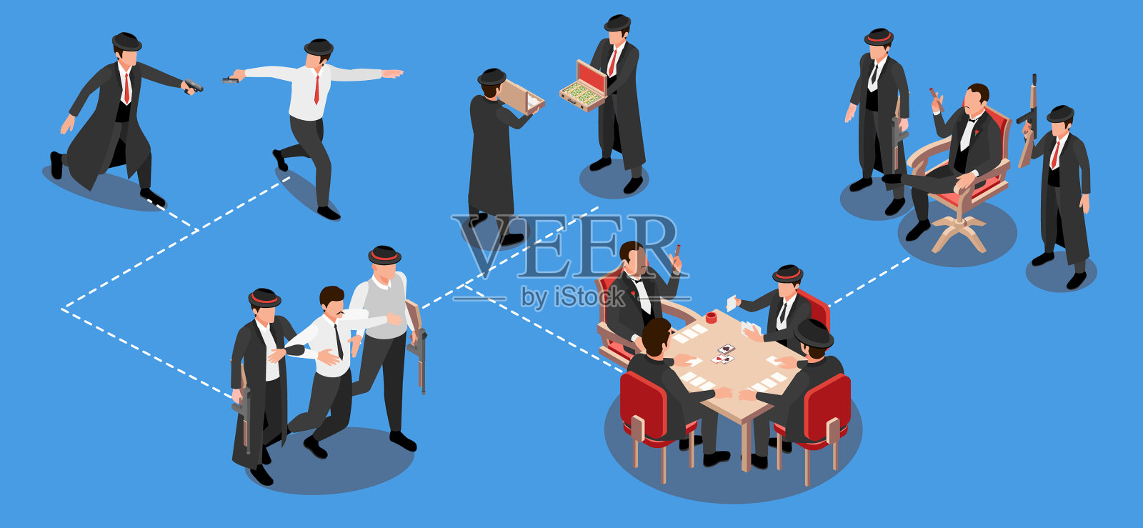 黑手党等距水平信息图设计模板素材