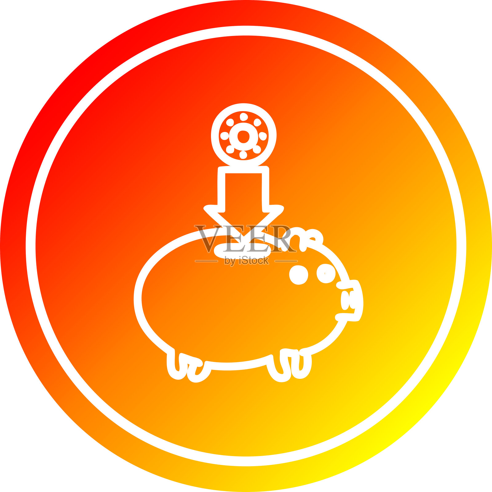 小猪存钱罐圆形图标与温暖的梯度完成插画图片素材