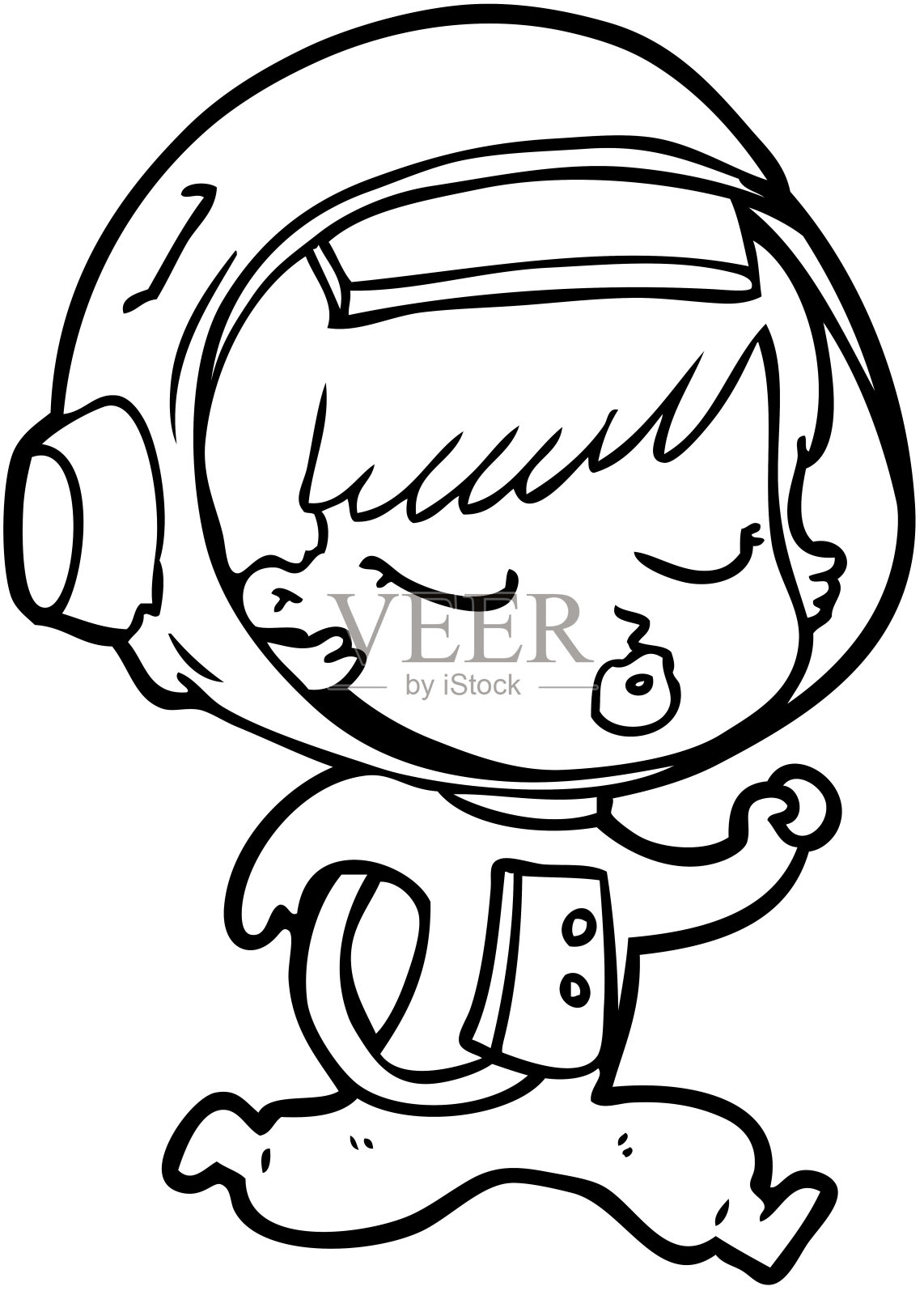 卡通漂亮的宇航员女孩跑步插画图片素材