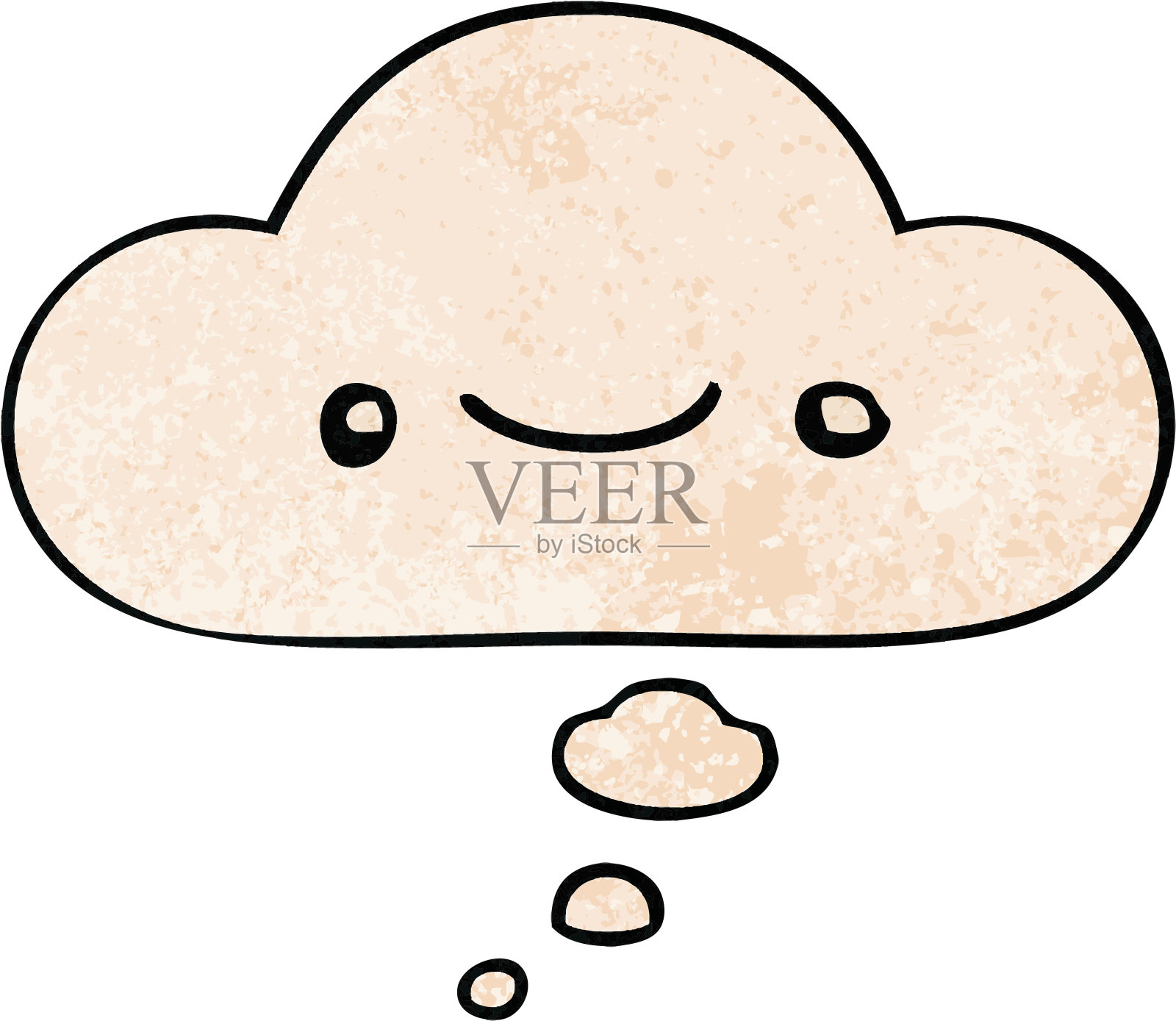 快乐卡通脸与思想泡沫在垃圾质感风格插画图片素材