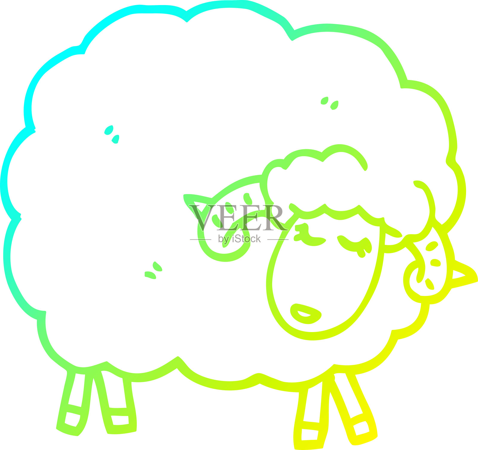 冷梯度线画的卡通羊与角设计元素图片