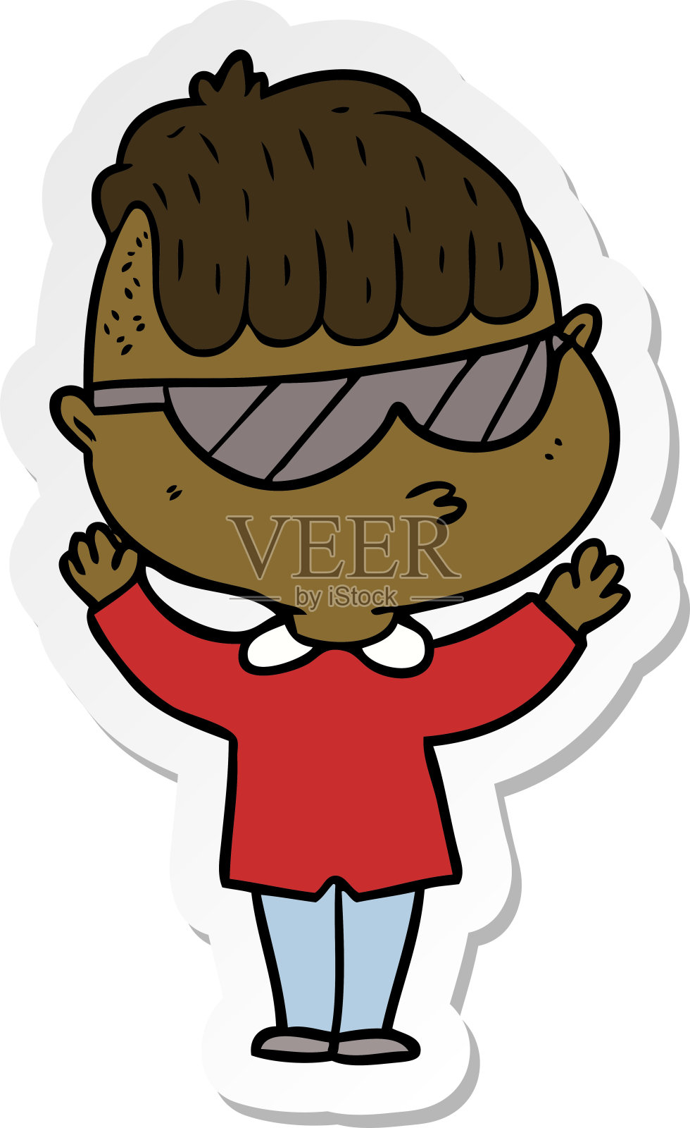 带着墨镜的卡通男孩贴纸设计元素图片