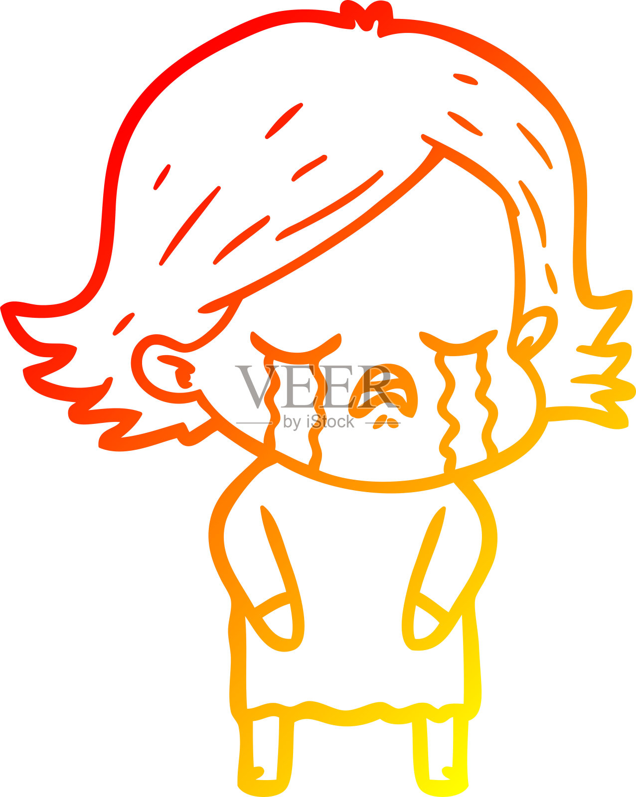 温暖的梯度线画一个卡通女孩哭设计元素图片