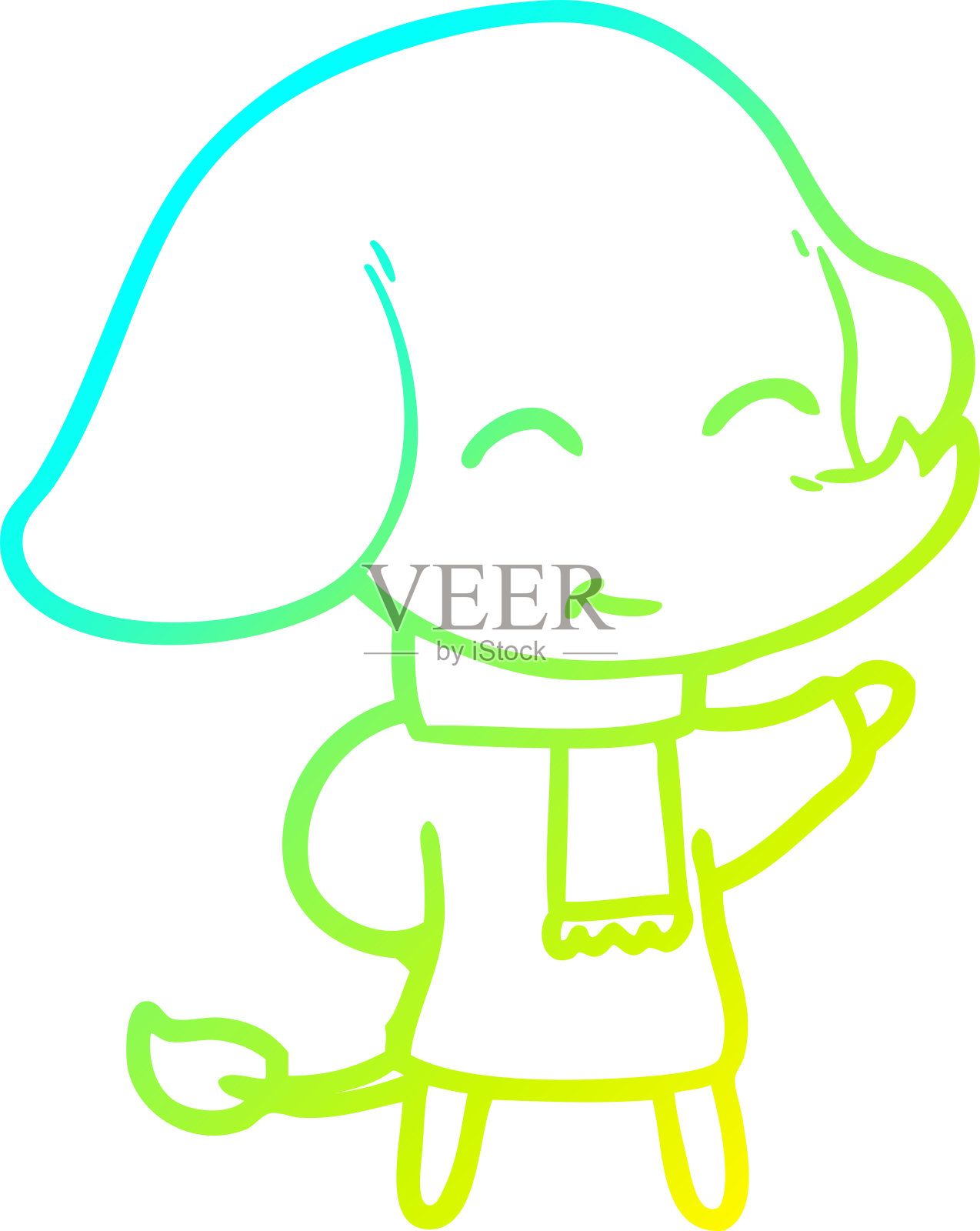 冷梯度线画一个可爱的卡通大象在冬天的衣服设计元素图片