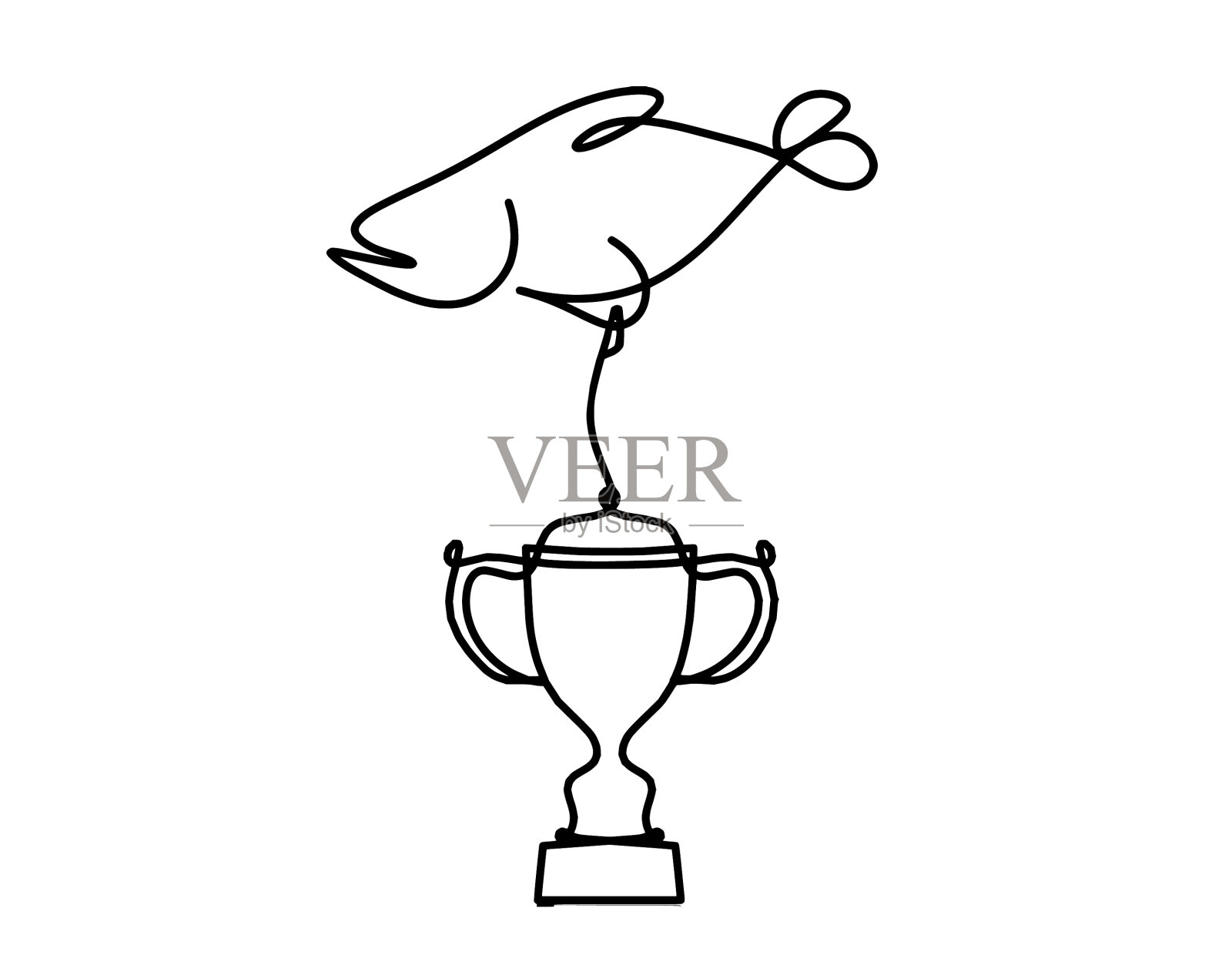 鱼和奖杯的剪影作为线画上插画图片素材