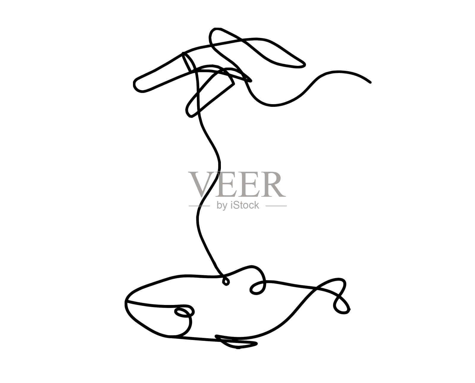 鱼的剪影和手作为线条绘制上插画图片素材