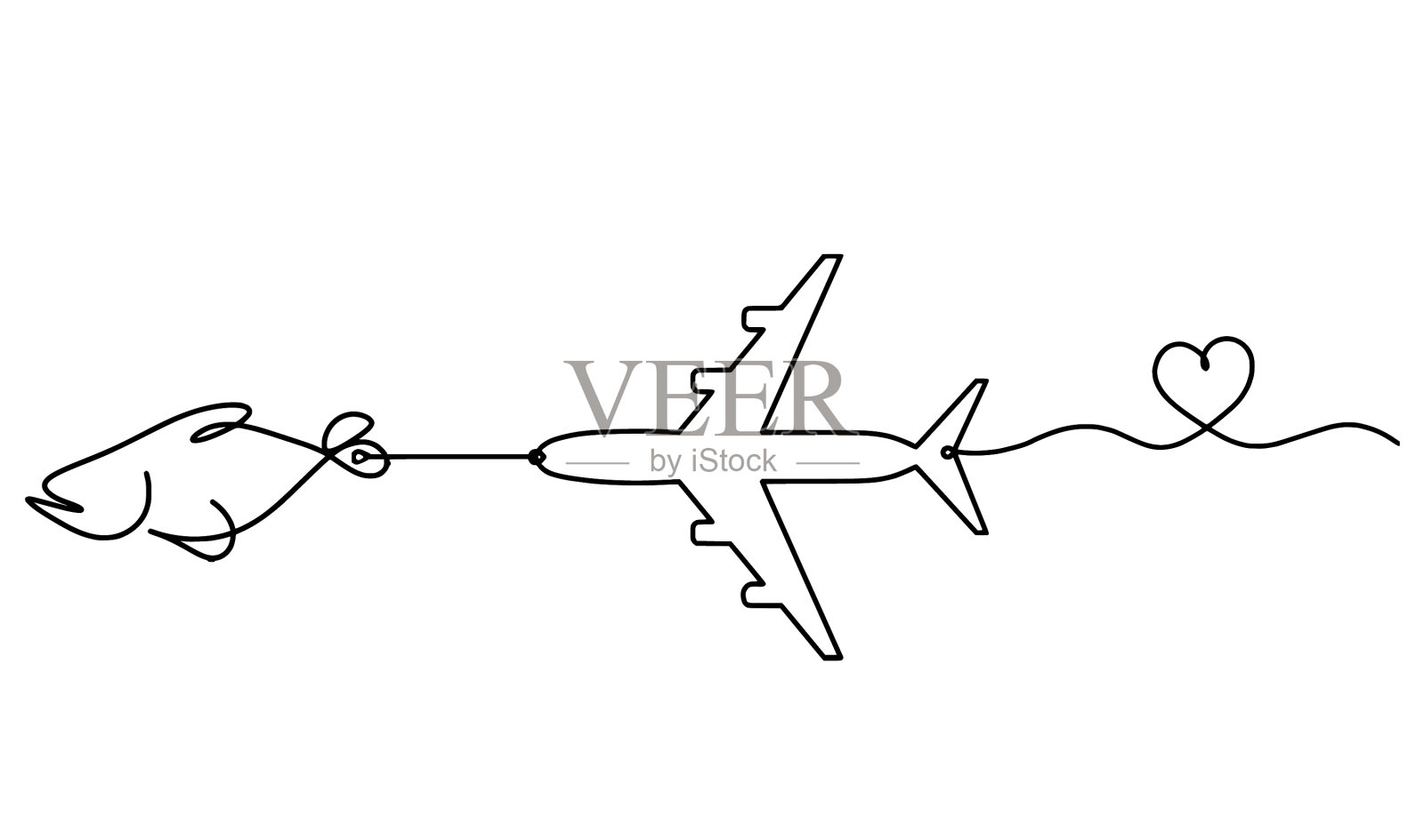 鱼和飞机的轮廓作为线条绘制上插画图片素材