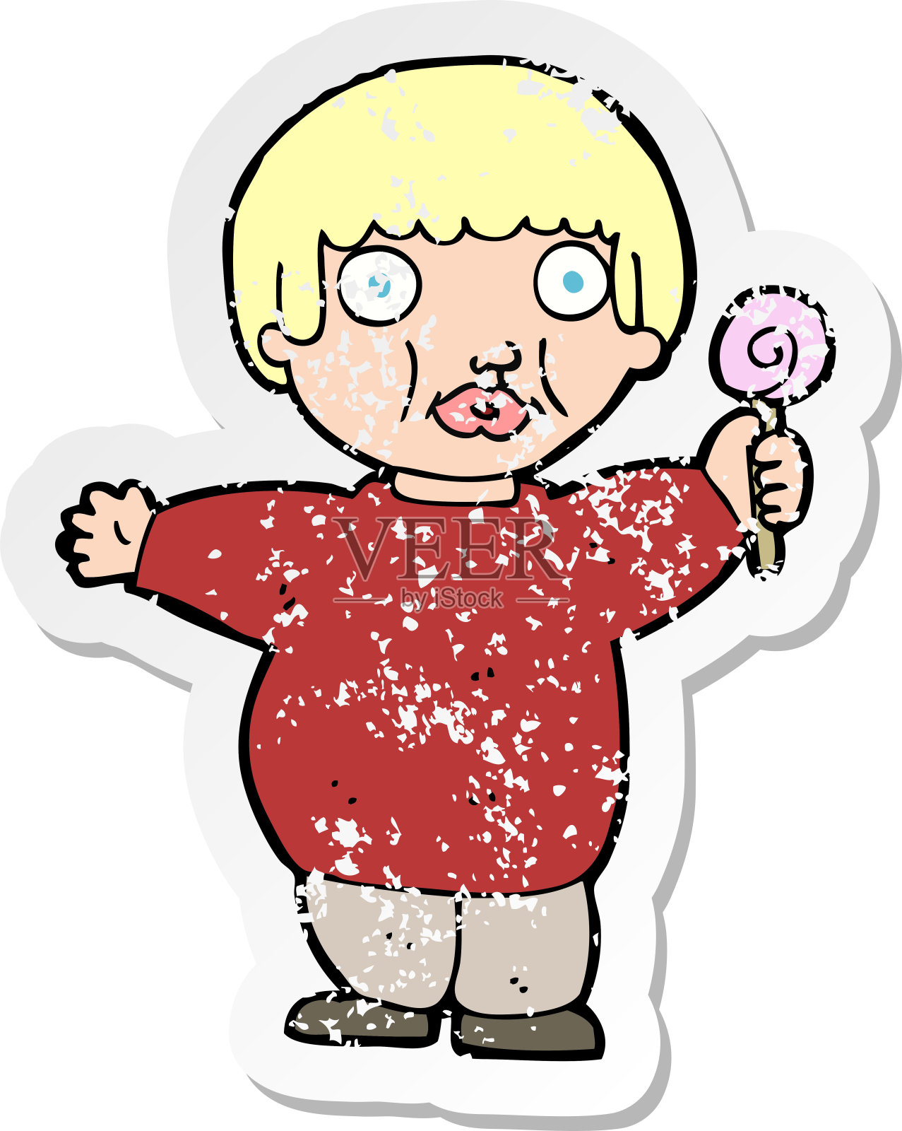 一个卡通胖孩子的复古心疼贴纸插画图片素材