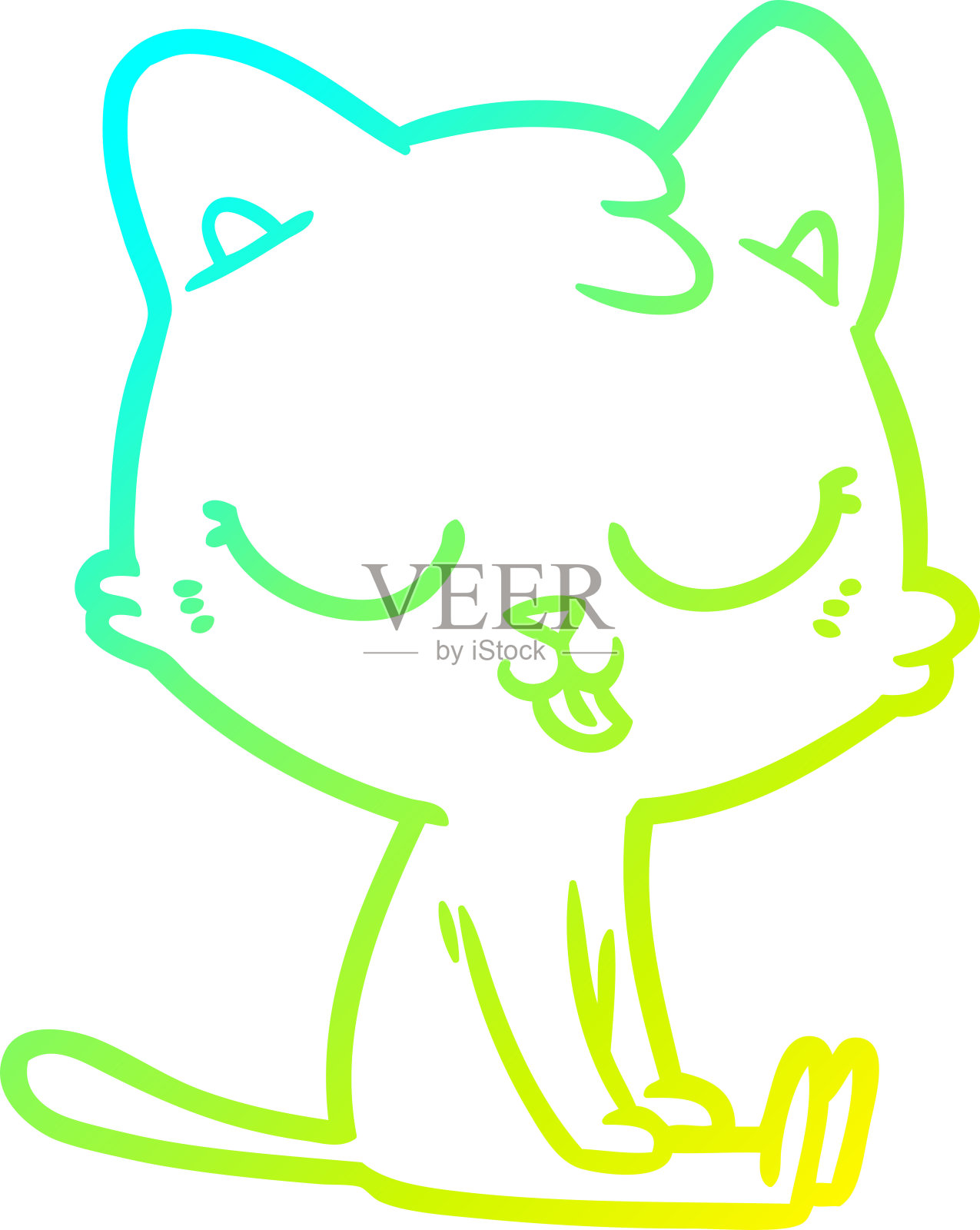 冷梯度线绘制的卡通猫设计元素图片