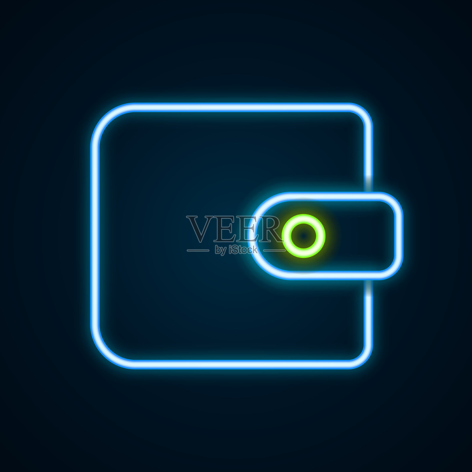 发光的霓虹灯线钱包图标隔离在黑色上图标素材