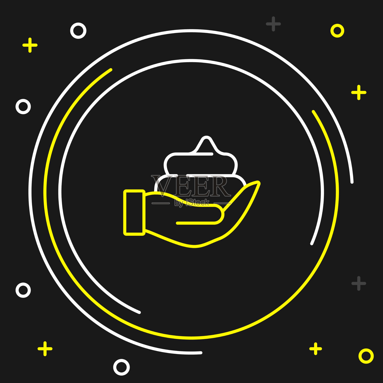 线条剃须凝胶泡沫上的手图标隔离上插画图片素材