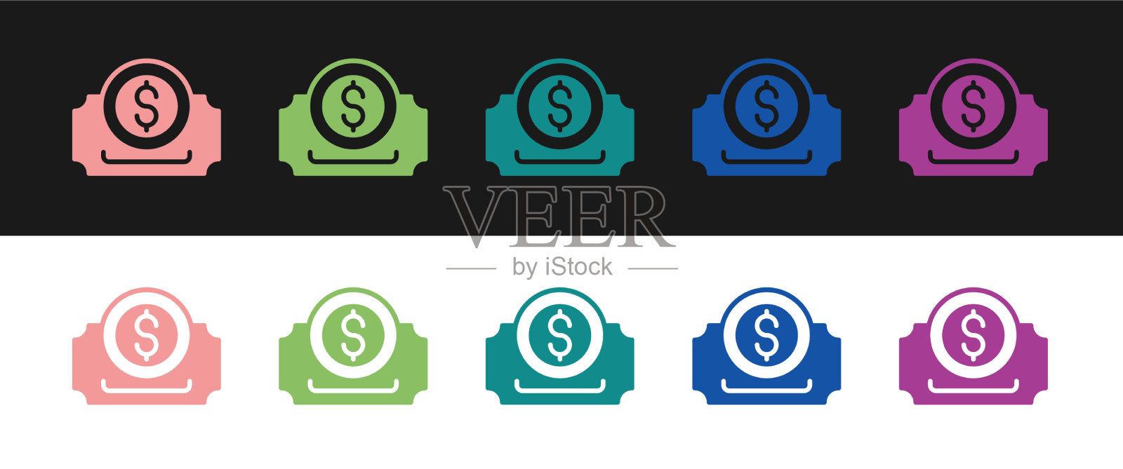 将电影票图标隔离在黑色和白色上图标素材