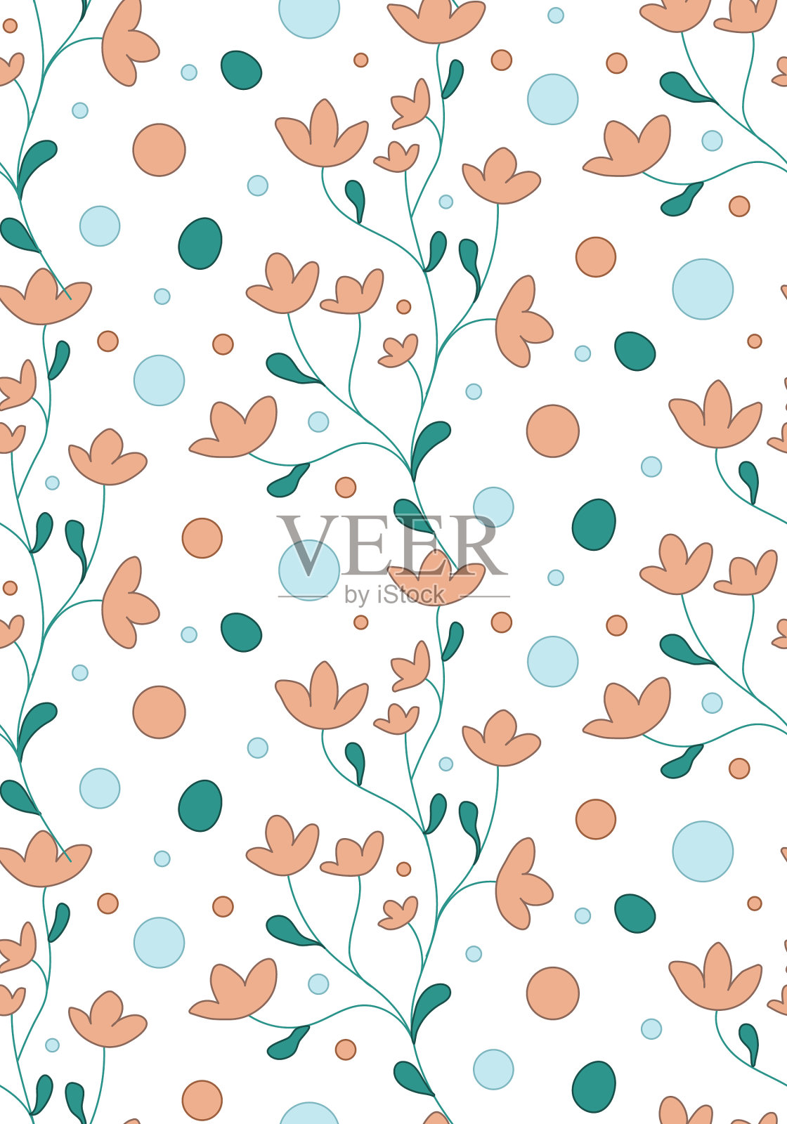 植物嫩枝无缝图案枝与花插画图片素材