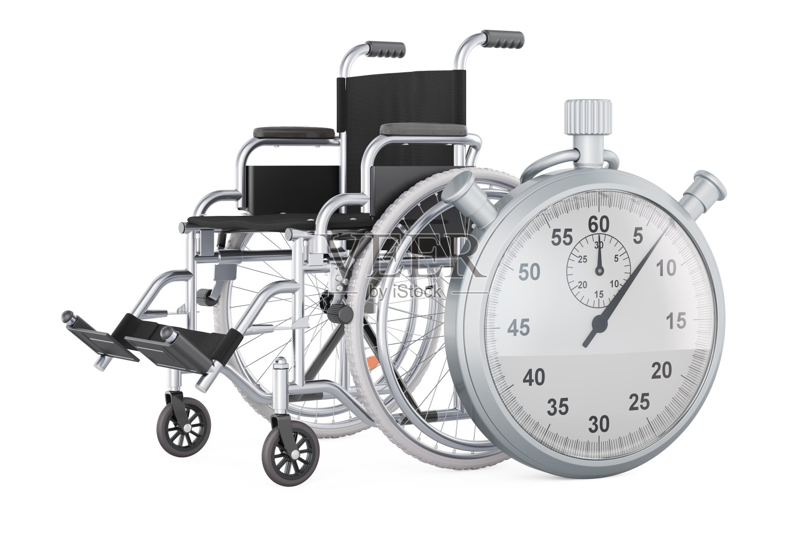 秒表与手动轮椅，3D渲染照片摄影图片