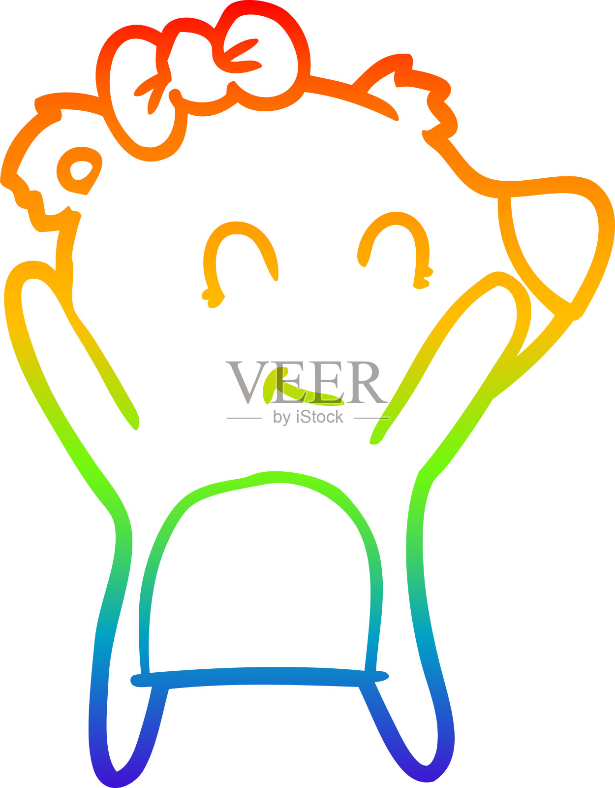 彩虹渐变线绘制的雌性北极熊卡通设计元素图片