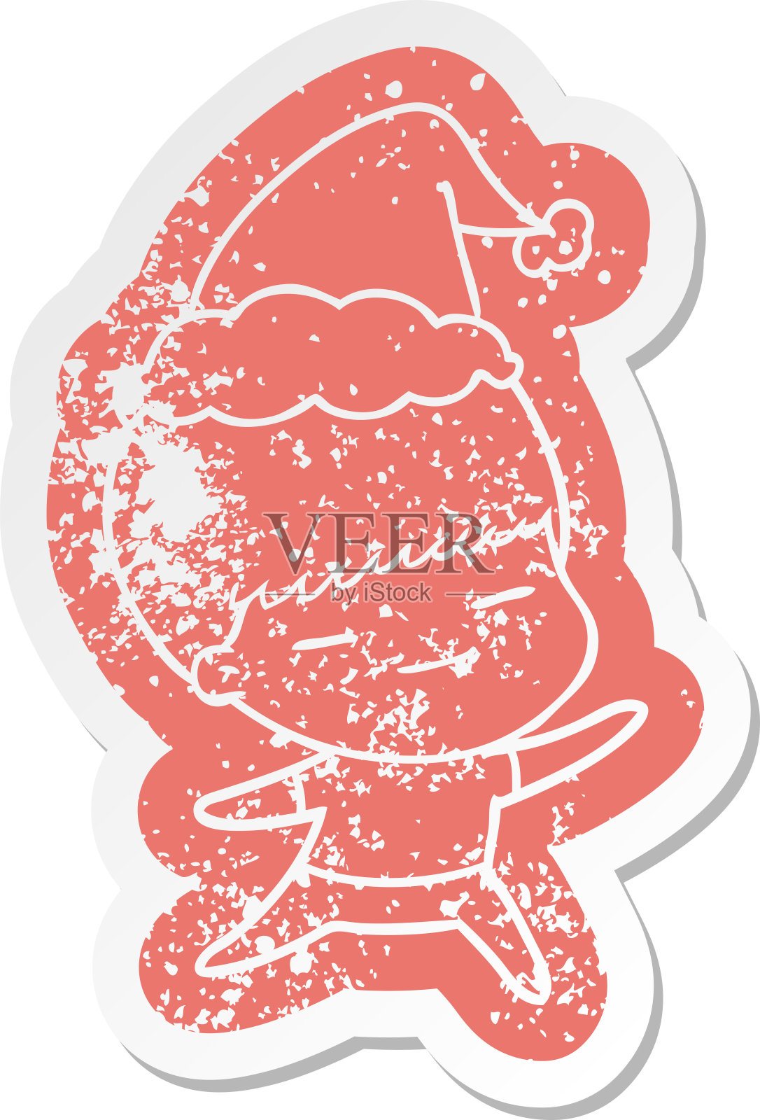 古怪的卡通苦恼贴纸自鸣得意的男孩戴着圣诞老人的帽子设计元素图片