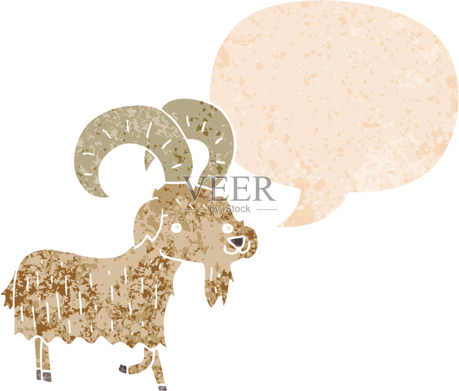 卡通山羊说话泡沫在垃圾摇滚苦恼复古纹理风格设计元素图片