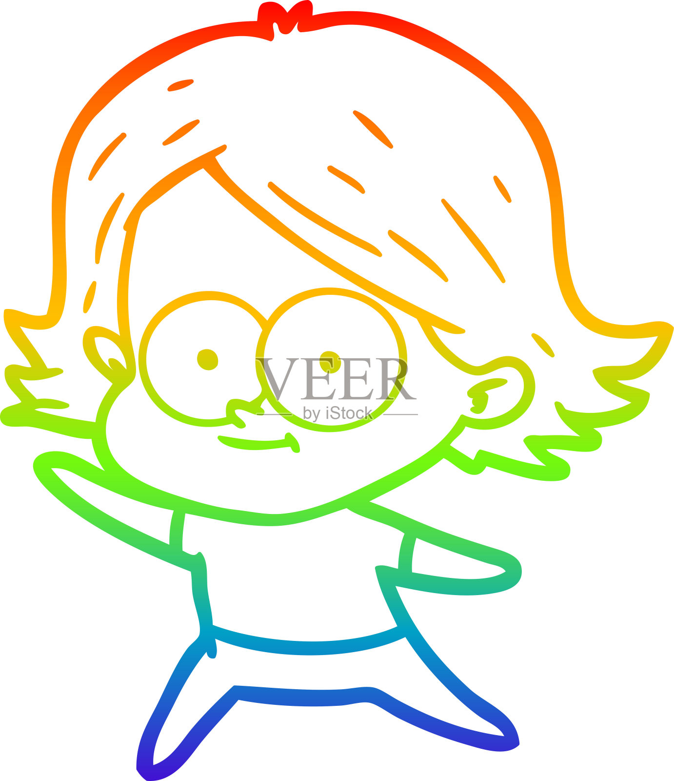 彩虹渐变线条画一个快乐的卡通女孩设计元素图片