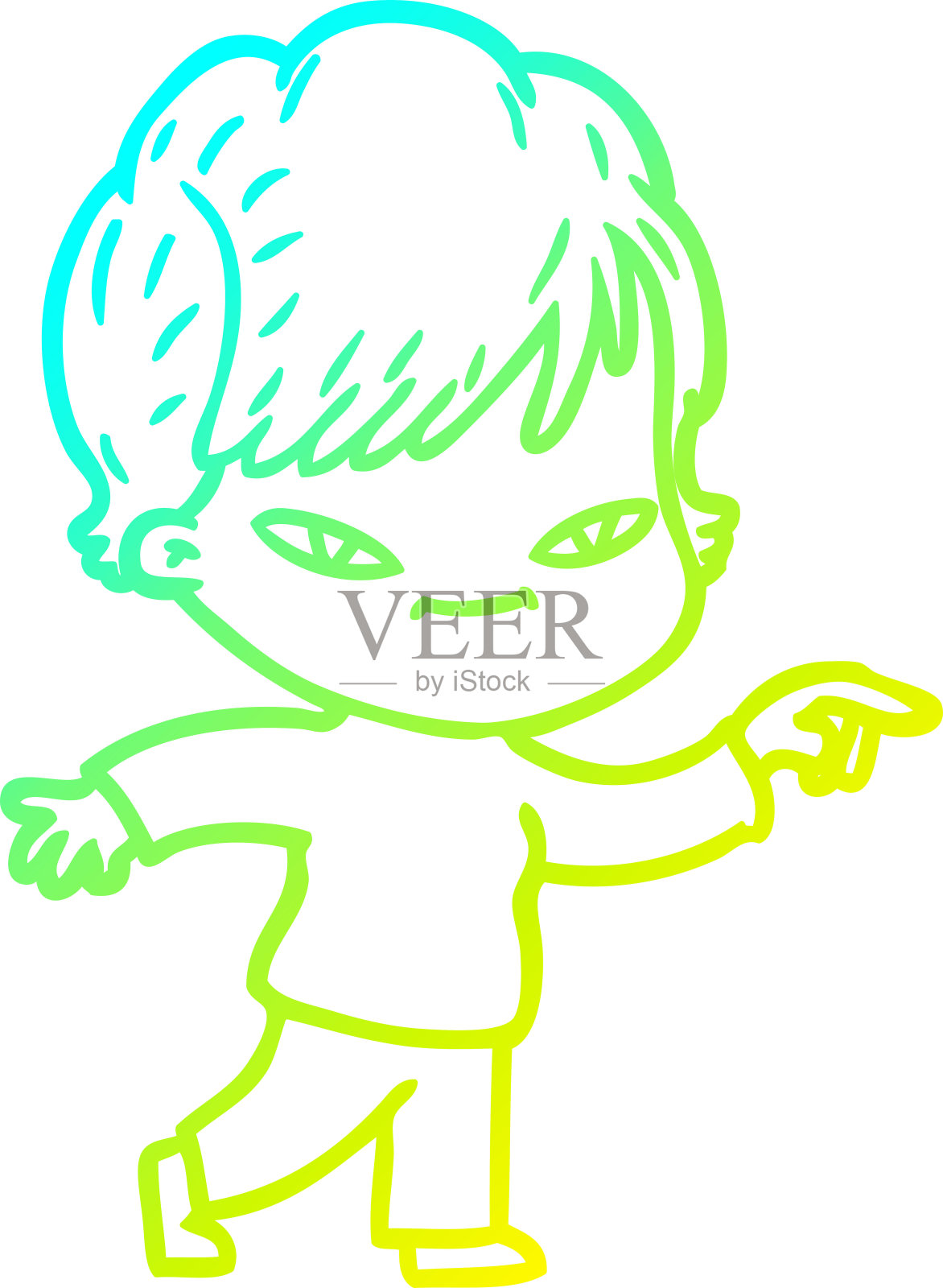 冷梯度线画一个卡通快乐的女人设计元素图片