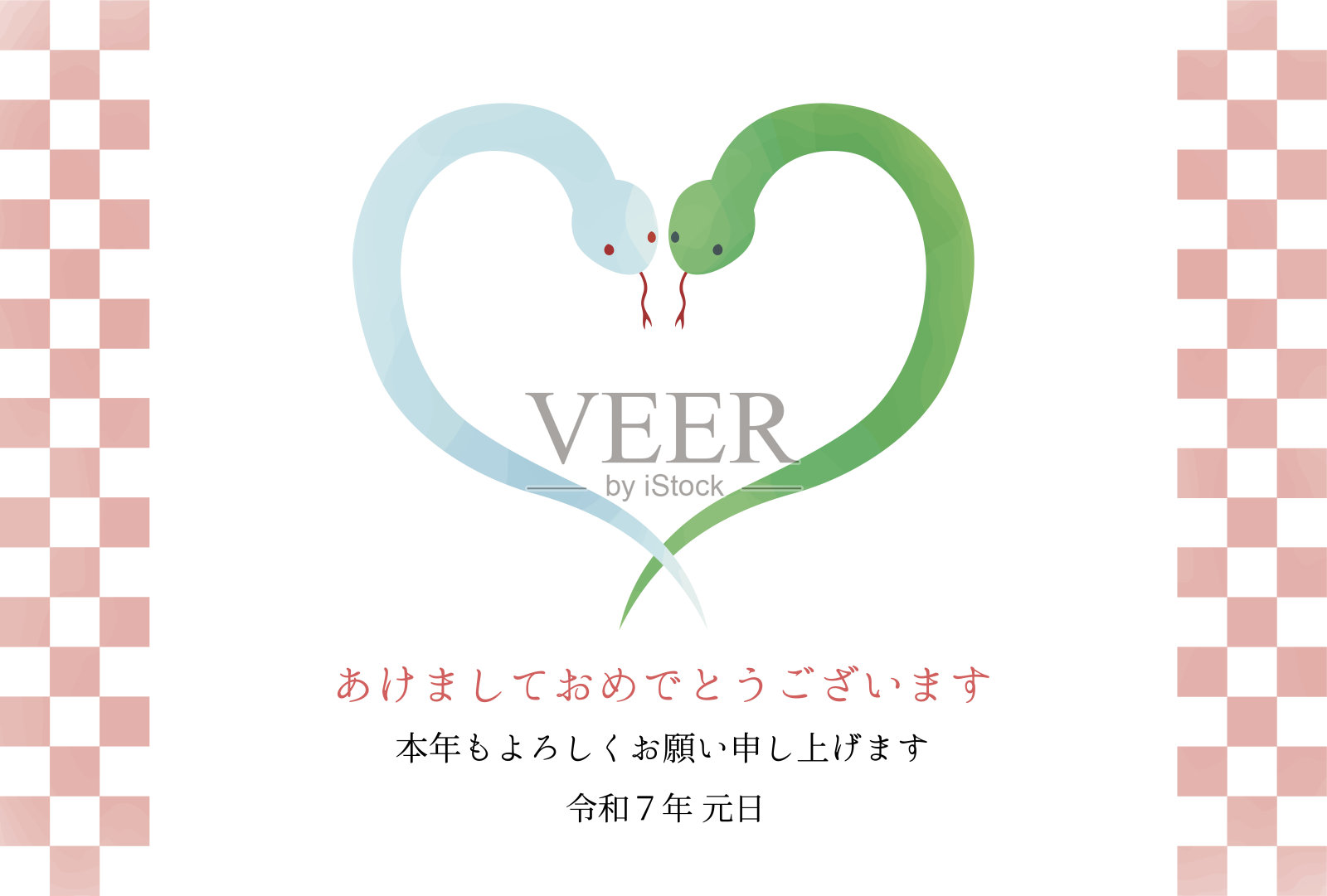 2025蛇年新年相框明信片插画插画图片素材