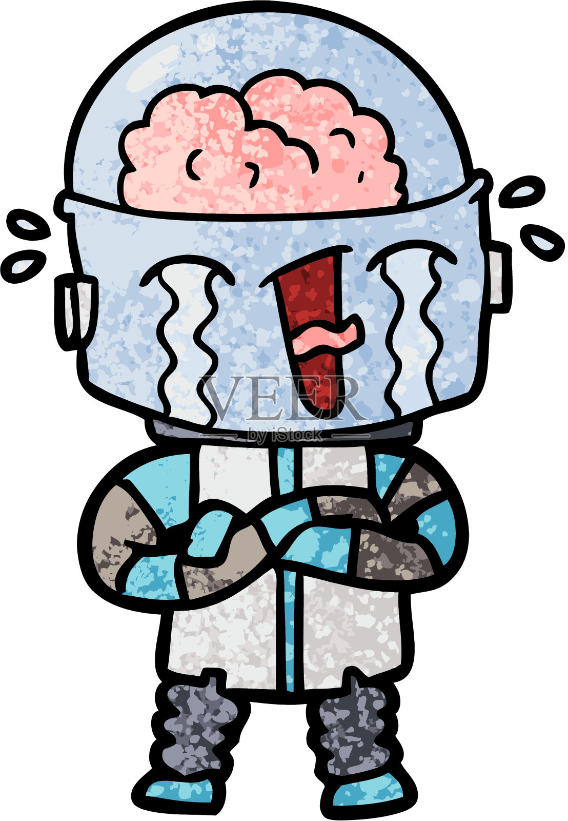 卡通哭泣机器人插画图片素材