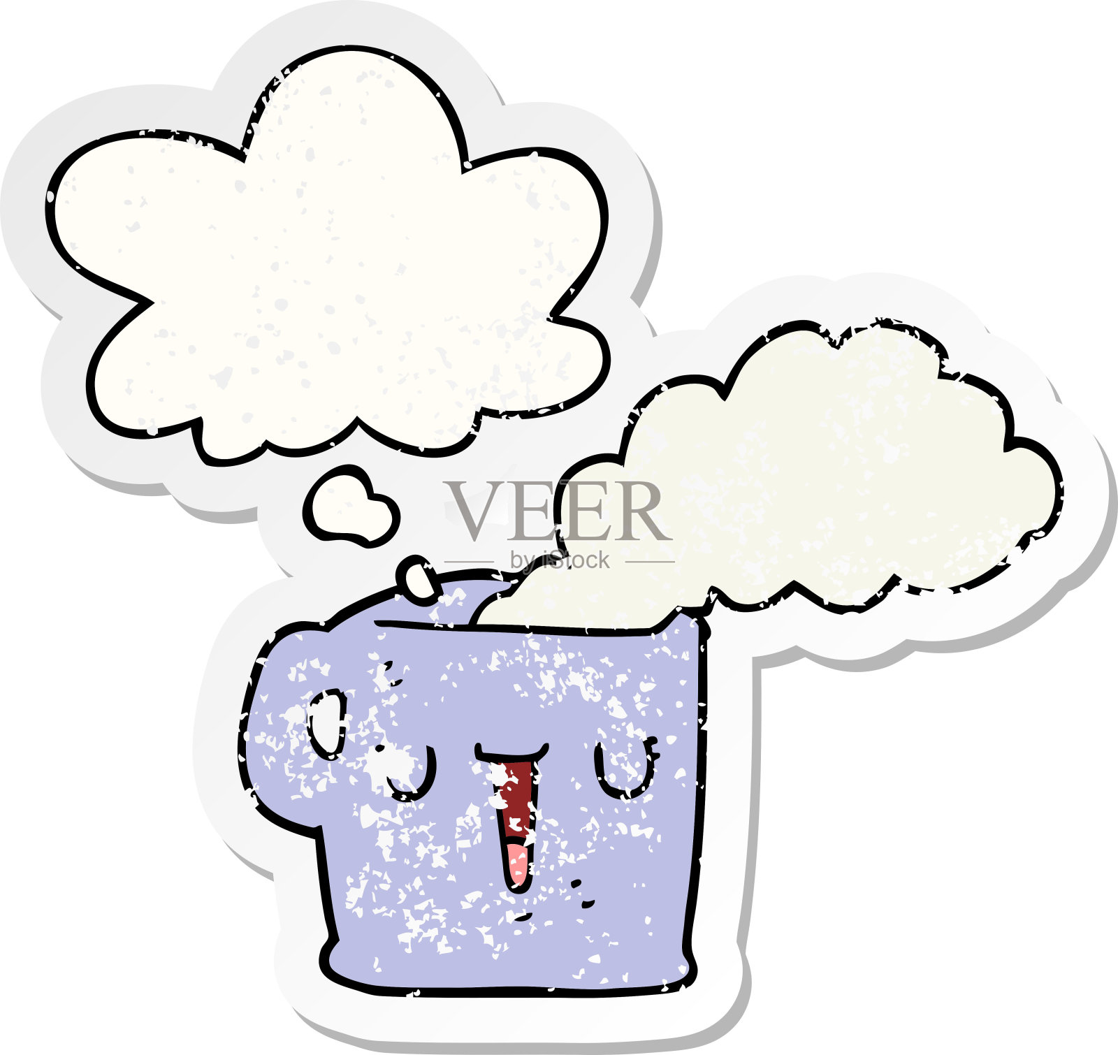 卡通热腾腾的一杯咖啡用思想泡成心疼的旧贴纸设计元素图片