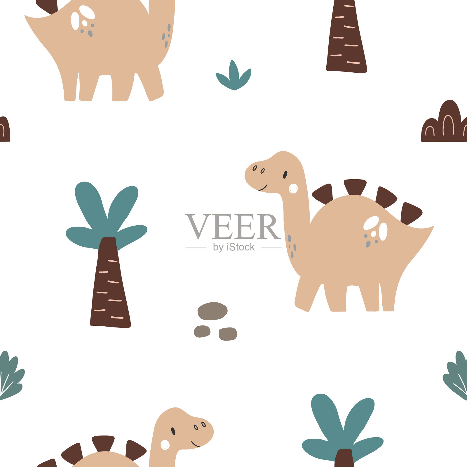 矢量手绘彩色无缝重复婴儿图案与可爱的恐龙和斯堪的纳维亚风格的纹理托儿所和纺织品装饰。插画图片素材