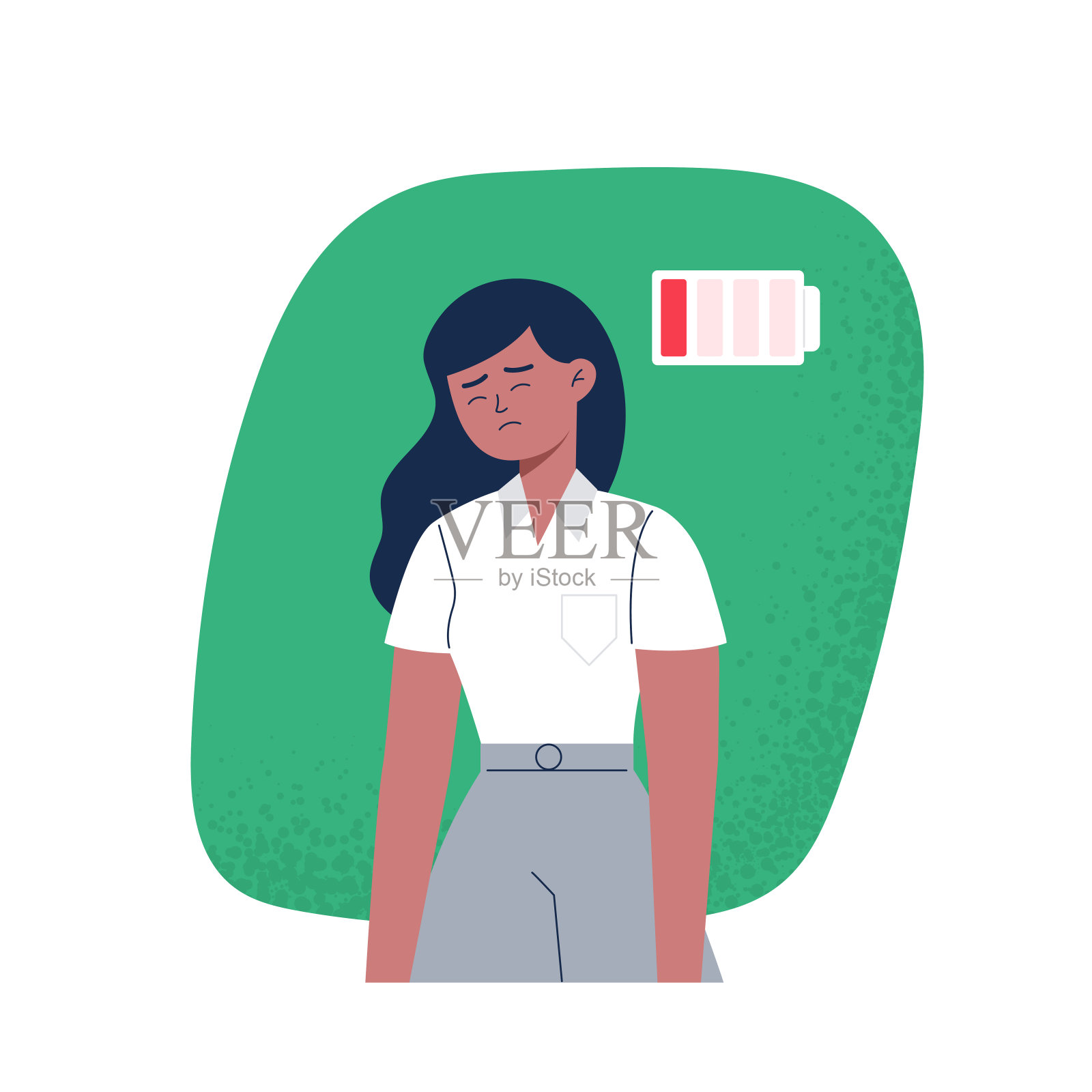 悲伤的女人：情绪倦怠、过度劳累和精疲力竭，压力症状矢量扁平插图，白色背景插画图片素材