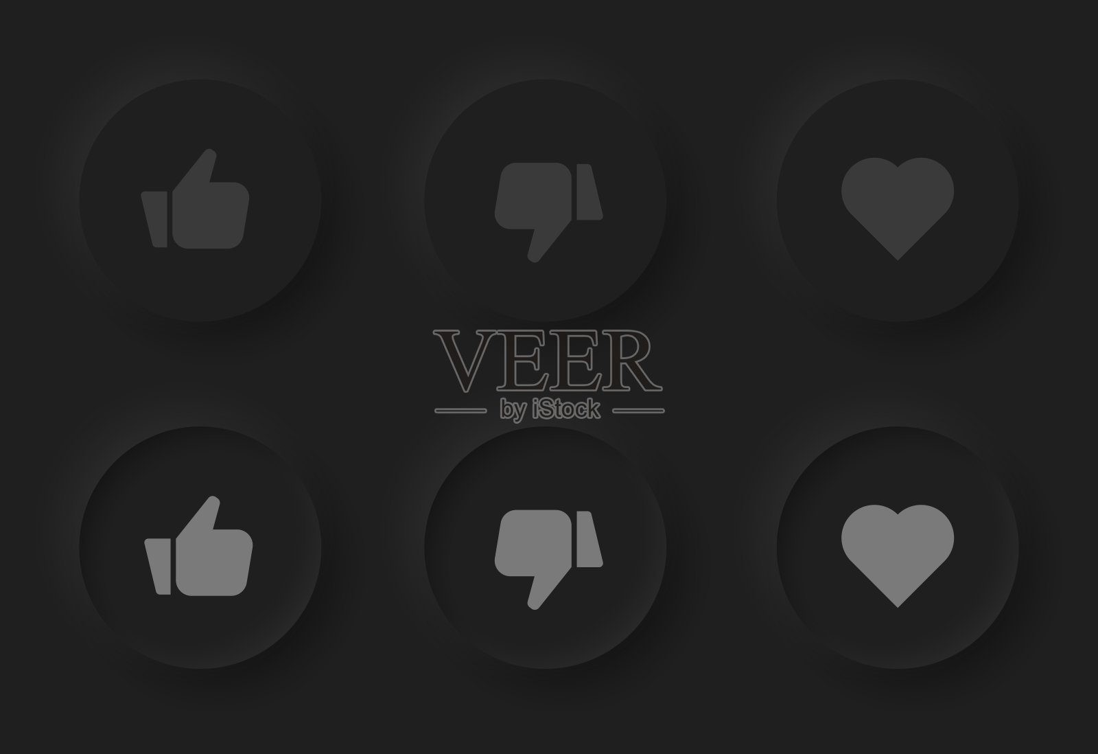 喜欢和不喜欢新形态风格矢量按钮。拇指向上和拇指向下的图标。爱的信号。图标素材