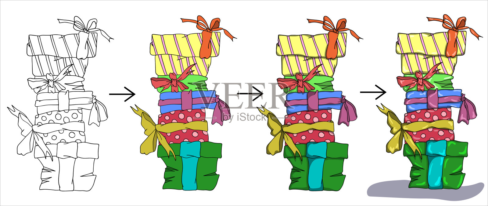 礼物堆积如山。着色。向量(5)插画图片素材