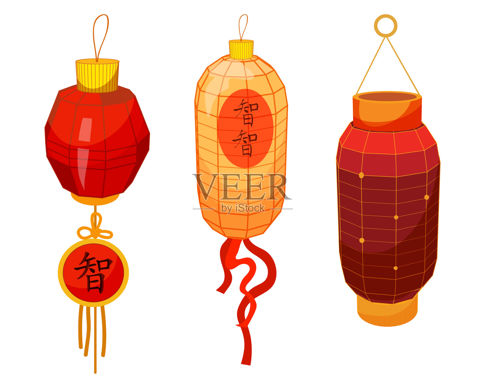 一套中国节日灯笼，矢量图像。插画图片素材