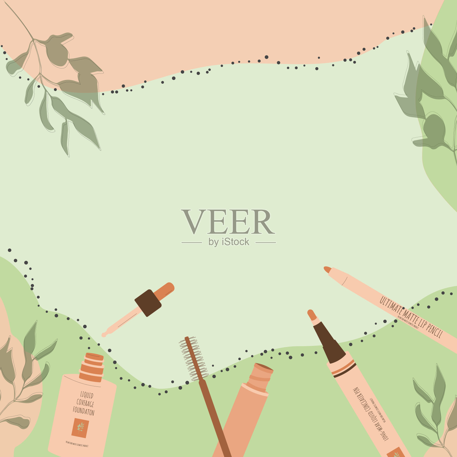 零浪费美容产品海报模板在桃子和绿色鼠尾草背景插画图片素材