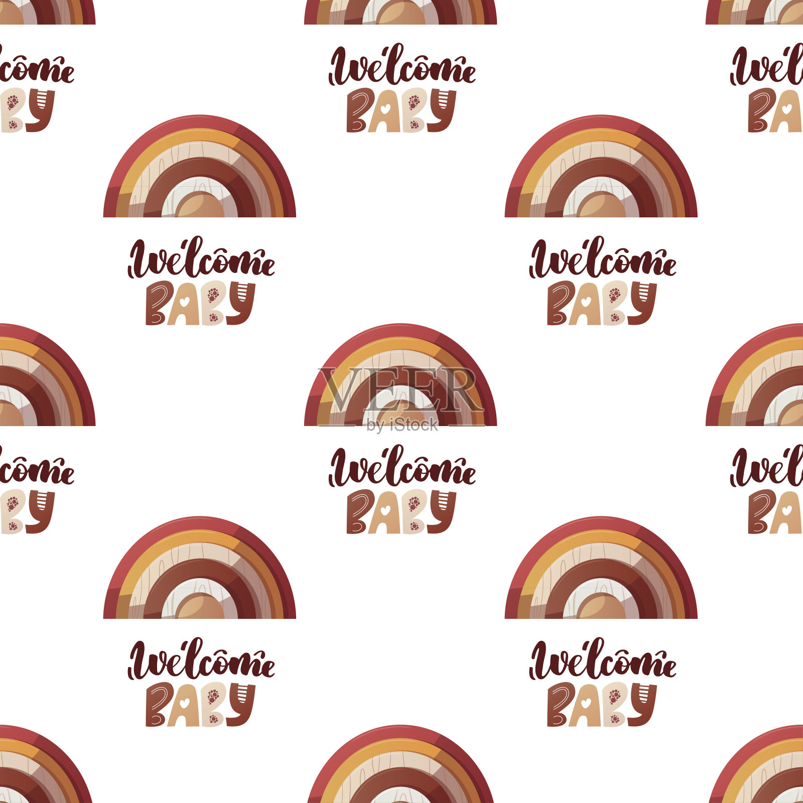 无缝图案木质彩虹插画图片素材