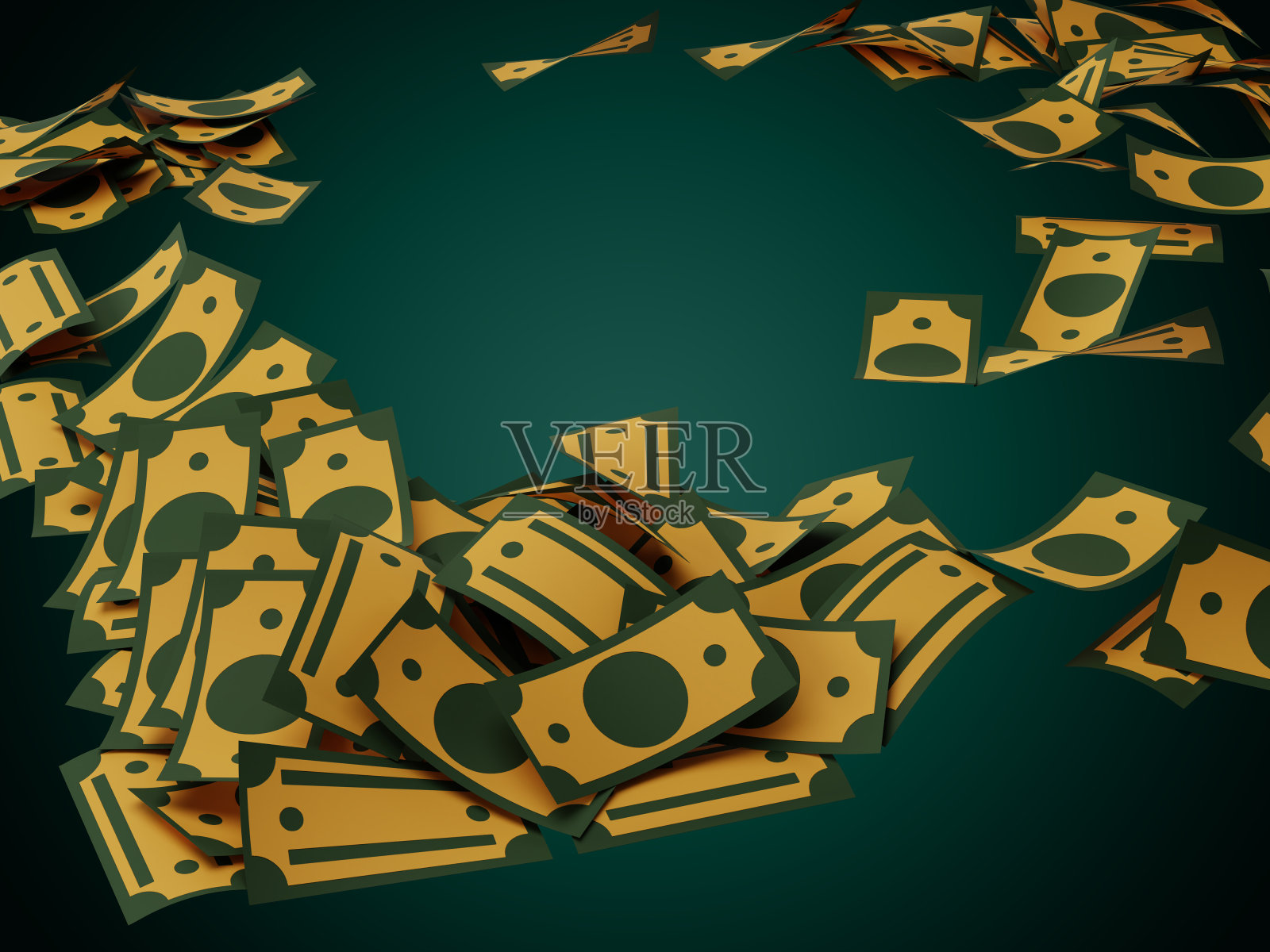 钞票捆和骨头堆在梯度背景3D渲染插图照片摄影图片