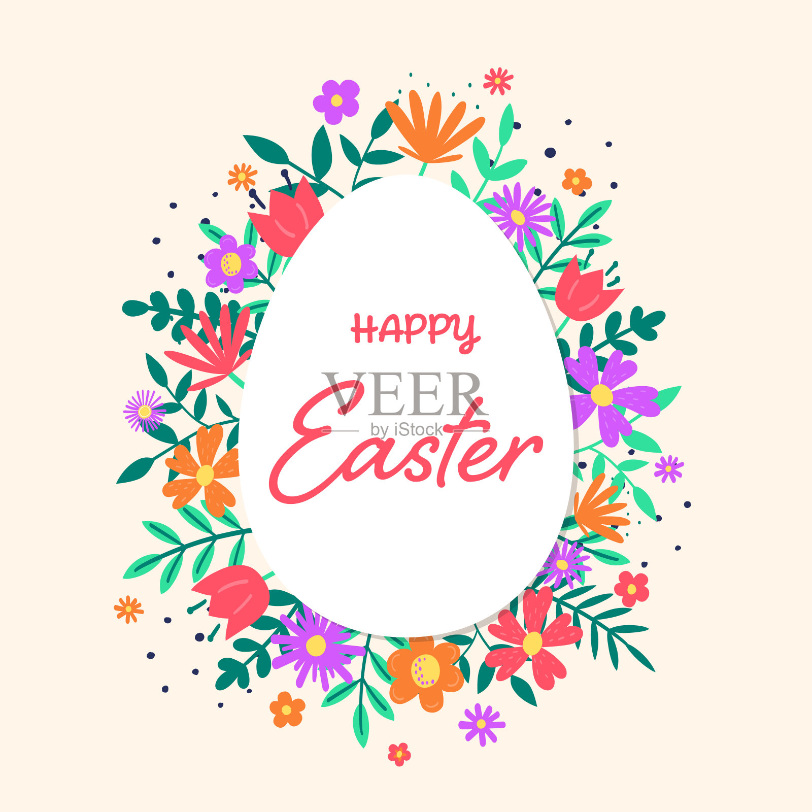 彩色的复活节彩蛋与手绘的花朵。贺卡的概念。矢量图插画图片素材