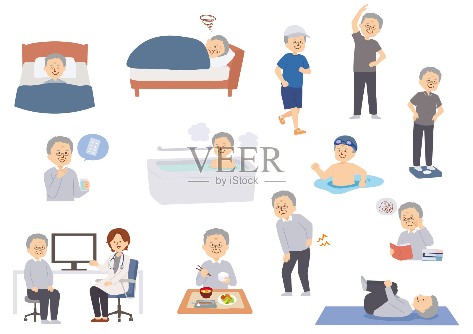 老年人健康生活的插图插画图片素材