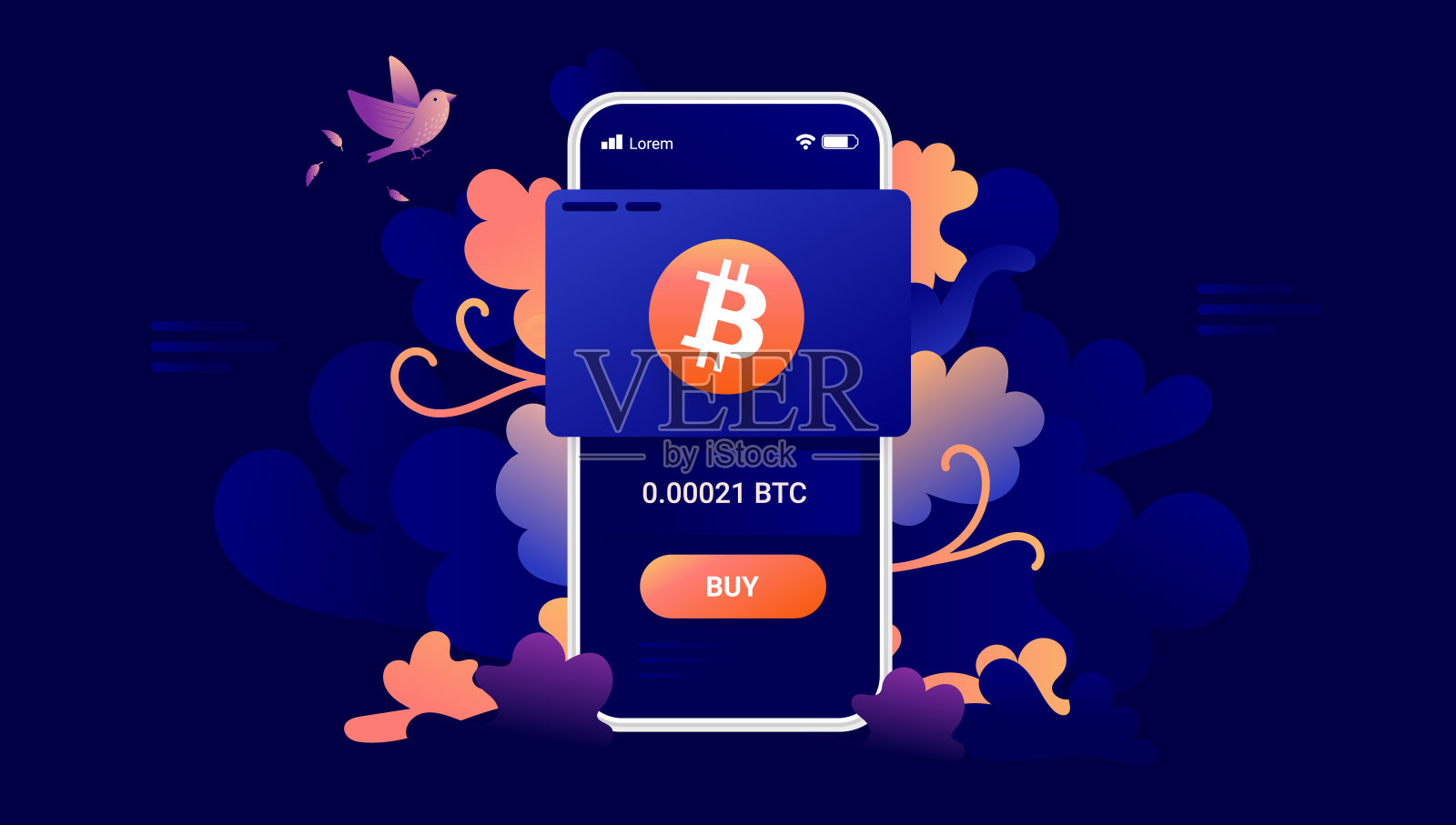 在手机屏幕上购买比特币插画图片素材